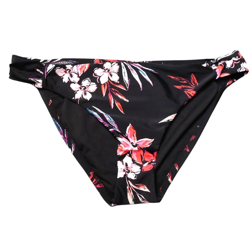 Bar III Tropical Escape Black Floral Hipster Bikini Bottom L Macy's Resort NWT